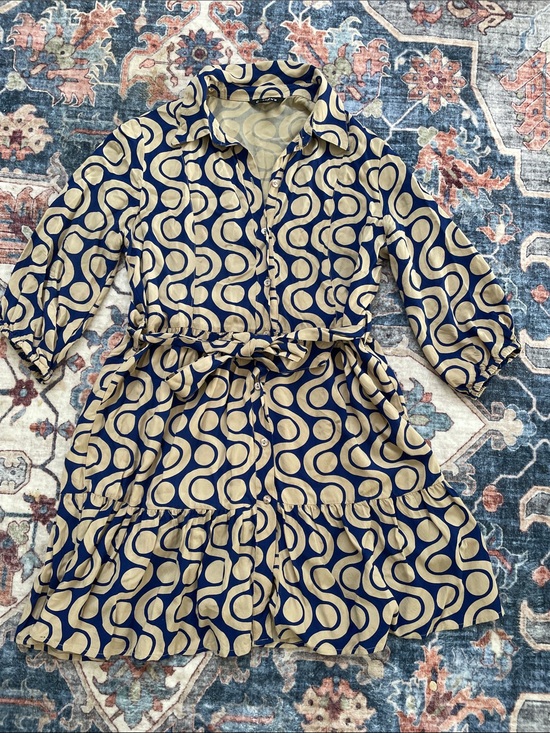 Cassee'S Dresses & Skirts - Belted Navy and Cream Button-Front Shirt Dress